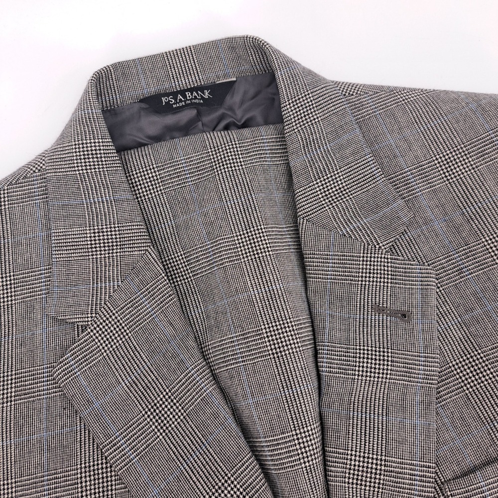 Jos. A. Bank Signature Collection Suit Mens 44R Grey Glen Plaid Pleated Wool